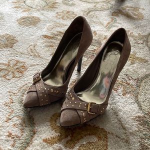 BCBG suede sequined heels